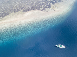 Aerial of Ship and Coral Reef in Banda Sea