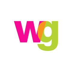 Initial letter wg, overlapping transparent lowercase logo, modern magenta orange green colors