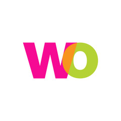 Initial letter wo, overlapping transparent lowercase logo, modern magenta orange green colors