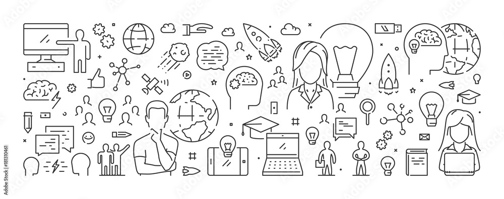 Poster vector line web banner for brainstorming