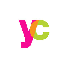 Initial letter yc, overlapping transparent lowercase logo, modern magenta orange green colors