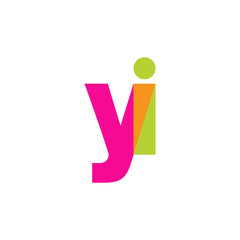 Initial letter yi, overlapping transparent lowercase logo, modern magenta orange green colors