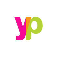 Initial letter yp, overlapping transparent lowercase logo, modern magenta orange green colors