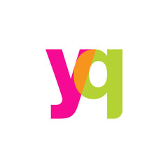 Initial letter yq, overlapping transparent lowercase logo, modern magenta orange green colors