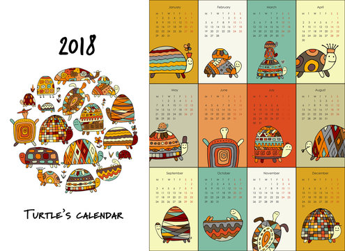 Funny turtles, calendar 2018 design