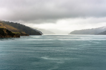 Stunning view from the ferry on the Cook strait between Wellington and Picton, New Zealand