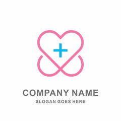 Obraz premium Medical Pharmacy Geometric Cross Heart Love Protection Hospital Clinic Business Company Stock Vector Logo Design Template