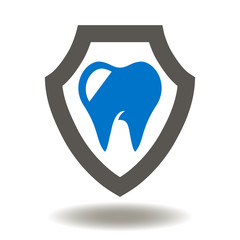 Shield Tooth Icon Vector. Dental Protection Illustration. Stomatology Symbol. Dentistry Logo. Safe Care, Treatment Oral Cavity Sign.