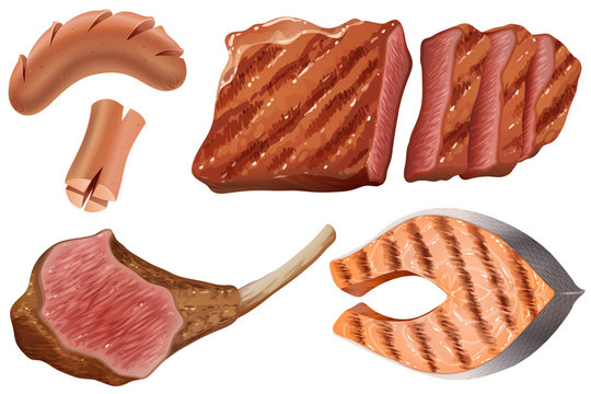 Different types of grilled meats