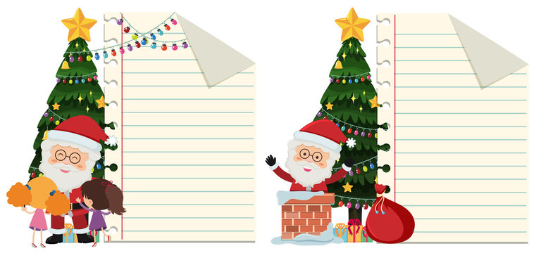 Two paper templates with santa on christmas