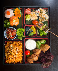 japanese cuisine. lunch box set on the background