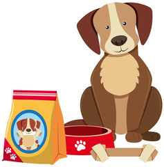 Cute dog and dog food