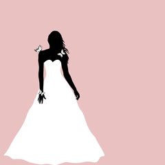Fototapeta na wymiar Bride silhouette with butterflies, greeting card