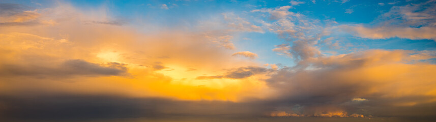 dramatic, colorful evening sky after storm pass, sky only, high resolution panorama