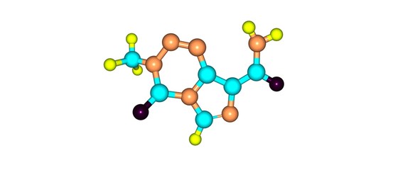 Temozolomide molecular structure isolated on white