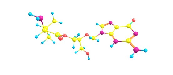 Valganciclovir molecular structure isolated on white