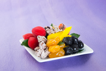 preserved fruits & Dried fruits. Food Snack on a Background