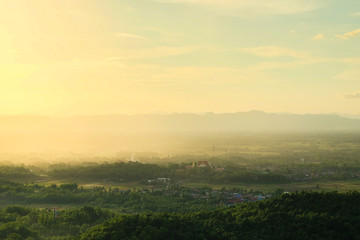 High angle view of the city during the rainy evening.