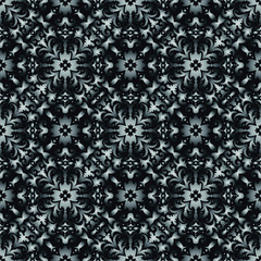 Silver Gray and Black Floral Background - Seamless Flower Pattern