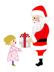 Santa Claus giving Toddler Girl a Christmas Present