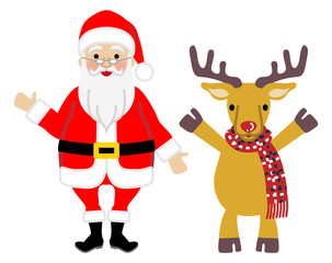 Santa Claus and Reindeer hands up - full length