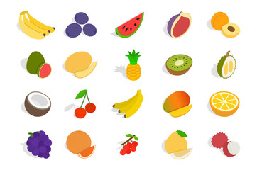 Fruits icon set, isometric style