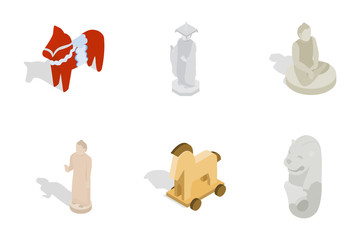 Statue icon set, isometric style