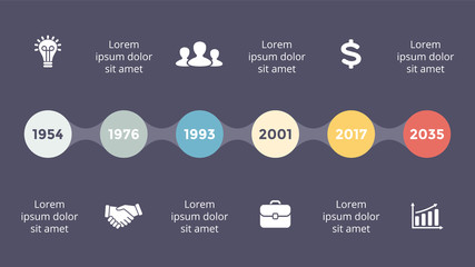 Vector metaball triangles timeline infographic, diagram chart, graph presentation. Business progress concept with 6 options, parts, steps, processes. Dark slide 16x9.