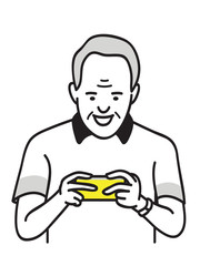 Old man playing game on smartphone