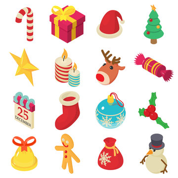 Christmas icons set, isometric style
