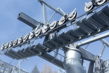 Ropeway technology under blue sky