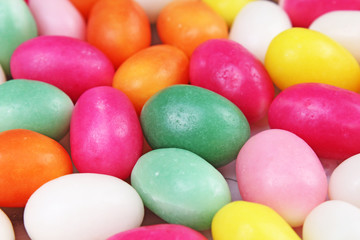 Fototapeta na wymiar Easter candy. Egg shaped sugar candy for easter season. Sweets.