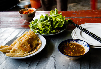 The traditional asian food -Banh xeo - Street food