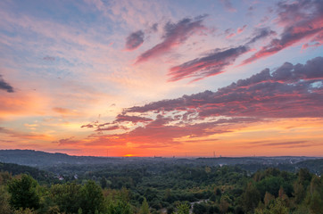 Colorful clouds over Krakow before sunrise