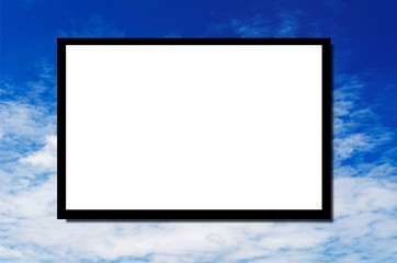 blank advertising billboard or wide screen television with beautiful blue sky with cloud nature background, copy space for text or media content, commercial, marketing and advertisement concept