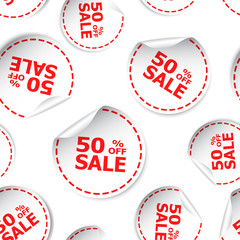 Sale 50% percent off sticker seamless pattern background icon. Business flat vector illustration. Shopping sale sign symbol pattern.
