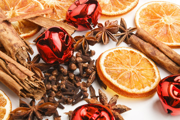 christmas spices on a white background