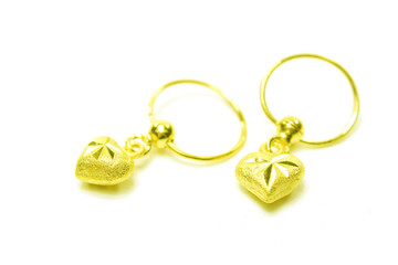 Gold pendant cameo earring jewelry isolated on white