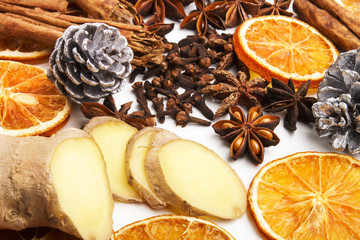christmas spices on a white background