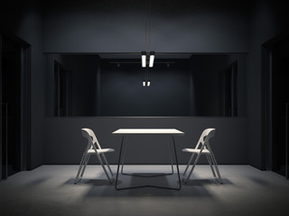 Dark room for interrogation. 3d rendering - obrazy, fototapety, plakaty