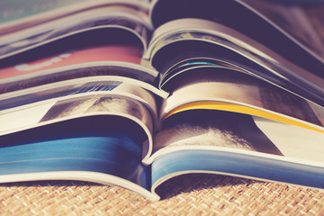 Many opened magazines