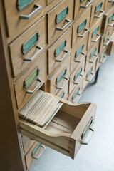 Old wooden drawers in archive