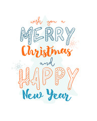 christmas and happy new year gift card, hand draw sketch vector.