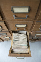 Fototapeta na wymiar Old wooden drawers in archive