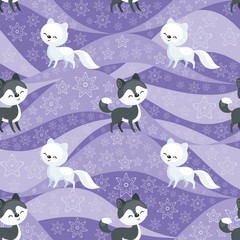 Seamless pattern with the image of the cute polar animals. Vector background.