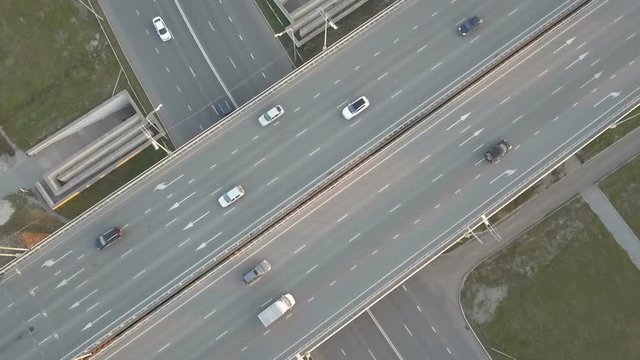 Aerial Footage of Highway with cars and trucks. Urban Life