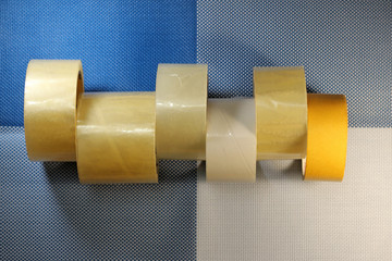 Still life stationery theme. Six rolls of stationery tape