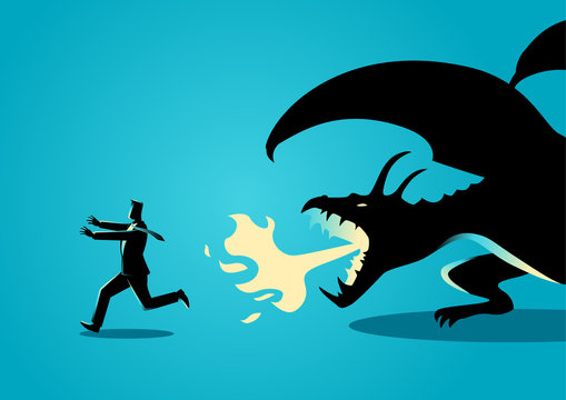 Businessman running away from a dragon