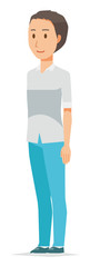 Illustration that a man wearing a short-sleeved shirt is facing diagonally