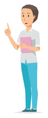 Illustration that a man wearing a short-sleeved shirt points with a file